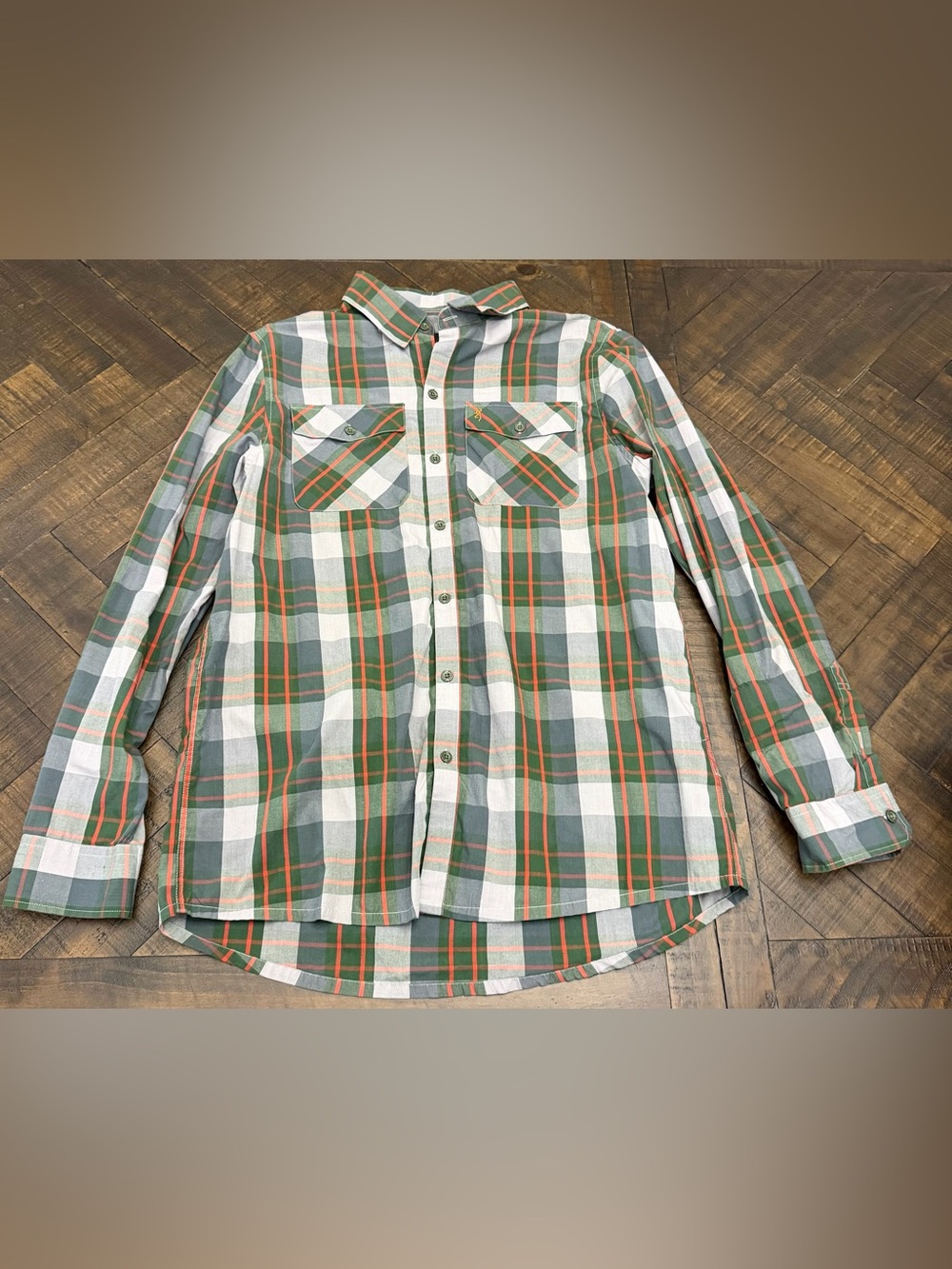 Browning Green, White & Orange Plaid Casual Button-Down Shirt